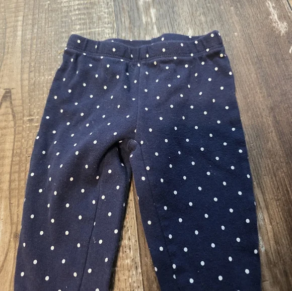 Navy Polka Dot Baby Leggings with Pink Smiley Feet - Picture 4 of 7